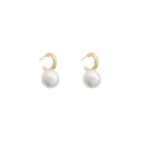 Brass Stud Earring, with Plastic Pearl, real gold plated, fashion jewelry & for woman, golden, 24x12mm, Sold By Pair
