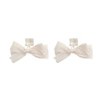 Cubic Zircon (CZ) Drop Earring, Brass, with Silk, Bowknot, real gold plated, fashion jewelry & for woman & with cubic zirconia, white, 60x49mm, Sold By Pair
