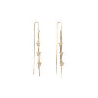 Brass Thread Through Earrings Star real gold plated fashion jewelry & for woman golden Sold By Pair