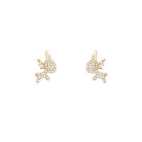 Cubic Zirconia Micro Pave Brass Earring, 925 thailand sterling silver post pin, Deer, fashion jewelry & for woman & with cubic zirconia, golden, 14x9mm, Sold By Pair