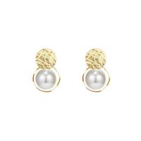 Boucles d'oreilles en alliage de zinc, avec perle de plastique, fade et jamais plaqué de haute qualité, bijoux de mode & pour femme, doré, 32x20mm, Vendu par paire