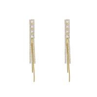 Fashion Fringe Earrings Brass real gold plated fashion jewelry & for woman & with cubic zirconia golden Sold By Pair
