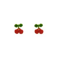Fluffy Pom Pom Earrings Zinc Alloy with Flocking Fabric Cherry fashion jewelry & for woman red Sold By Pair