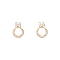 Zinklegierung Ohrringe, mit ABS-Kunststoff-Perlen, hochwertige plattiert und nie verblassen, Modeschmuck & für Frau, goldfarben, 25x20mm, verkauft von Paar
