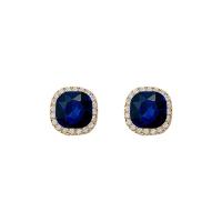 Strass Earring, Zinc Alloy, Square, hoge kwaliteit verguld en nooit vervagen, mode sieraden & voor vrouw & met strass, blauw, 16x16mm, Verkocht door pair