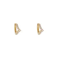 alliage de zinc Huggie Anneau d'oreille, Plaqué d'or, bijoux de mode & pour femme & avec zircone cubique, doré, 11x4mm, Vendu par paire
