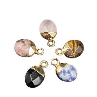Gemstone Pendants Jewelry, Natural Stone, with Brass, Oval, gold color plated, different materials for choice & Unisex & faceted, more colors for choice, 9x14mm, Sold By PC