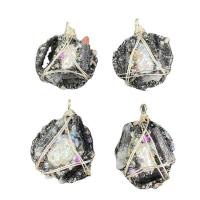 Ice Quartz Agate Pendant, Natural Stone, with pearl & Crystal & Iron, irregular, platinum color plated, Unisex, mixed colors, 32-40mmx40-50mm, Sold By PC
