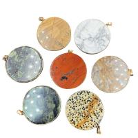 Gemstone Pendants Jewelry Natural Stone with Brass Flat Round gold color plated & Unisex nickel lead & cadmium free 50mmx3-4mm Sold By PC