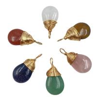 Gemstone Pendants Jewelry Natural Stone with Iron Teardrop gold color plated & Unisex nickel lead & cadmium free Sold By PC