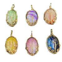 Agate Jewelry Pendants, with Iron, Oval, gold color plated, Unisex, more colors for choice, 22-24mmx38-40mm, Sold By PC