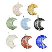 Gemstone Pendants Jewelry Natural Stone with Iron Moon platinum color plated & Unisex Sold By PC