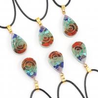 Gemstone Pendants Jewelry Resin with Gemstone Teardrop Unisex mixed colors Length Approx 14.96 Inch Sold By PC