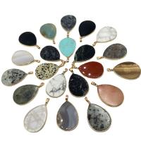 Biżuteria wisiorki kamienie, Kamień naturalny, ze Mosiądz, Łezka, Platerowane w kolorze złota, do wyboru różne materiały & dla obu płci, dostępnych więcej kolorów, 30x50x4mm, sprzedane przez PC