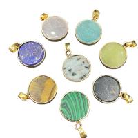 Gemstone šperky náhrdelník, Přírodní kámen, s Mosaz, Flat Round, barva pozlacený, různé materiály pro výběr & unisex, více barev na výběr, 11-12mmx24mm, Délka Cca 14.96 inch, Prodáno By PC