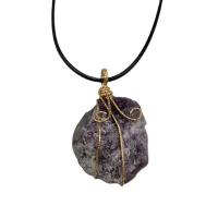 Quartz Gemstone Pendants, with Iron, irregular, gold color plated, different materials for choice & Unisex, more colors for choice, 20-30mmx40-50mm, Sold By PC