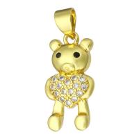 Cubic Zirconia Micro Pave Brass Pendant, Bear, gold color plated, micro pave cubic zirconia, 10x19x3mm, Hole:Approx 3mm, 10PCs/Lot, Sold By Lot