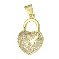 Cubic Zirconia Micro Pave Brass Pendant, Heart, gold color plated, micro pave cubic zirconia, 14x21x4mm, Hole:Approx 3mm, 10PCs/Lot, Sold By Lot