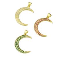Brass Pendant, Moon, gold color plated, micro pave cubic zirconia, more colors for choice, 18x26x2mm, Hole:Approx 3mm, 10PCs/Lot, Sold By Lot