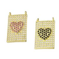 Brass Pendant, gold color plated, micro pave cubic zirconia & double-hole, more colors for choice, 13x22x3mm, Hole:Approx 1mm, 10PCs/Lot, Sold By Lot