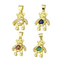 Brass Pendant, Bear, gold color plated, micro pave cubic zirconia, more colors for choice, 12x16x4mm, Hole:Approx 3mm, 10PCs/Lot, Sold By Lot