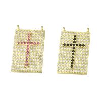 Cubic Zirconia Micro Pave Brass Pendant, Rectangle, gold color plated, micro pave cubic zirconia & double-hole, more colors for choice, 13x22x2mm, Hole:Approx 1mm, 10PCs/Lot, Sold By Lot