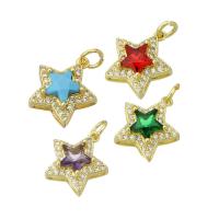 Cubic Zirconia Brass Pendants, Star, gold color plated, micro pave cubic zirconia, more colors for choice, 14x15x6mm, Hole:Approx 2mm, 10PCs/Lot, Sold By Lot