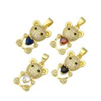 Cubic Zirconia Brass Pendants, Bear, gold color plated, micro pave cubic zirconia, more colors for choice, 10x18x3mm, Hole:Approx 3mm, 10PCs/Lot, Sold By Lot