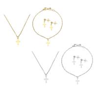 Fashion Stainless Steel Jewelry Sets, bracelet & earring & necklace, Cross, plated, for woman, more colors for choice, 7x12mm, Length:Approx 19.5 Inch, Approx 8.3 Inch, Sold By Set