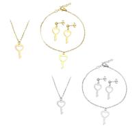 Fashion Stainless Steel Jewelry Sets, bracelet & earring & necklace, Key, plated, for woman, more colors for choice, 11x20mm, Length:Approx 19.5 Inch, Approx 8.5 Inch, Sold By Set