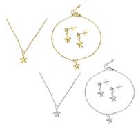 Fashion Stainless Steel Jewelry Sets, bracelet & earring & necklace, Starfish, plated, for woman, more colors for choice, 8x11mm, Length:Approx 19.5 Inch, Approx 8.3 Inch, Sold By Set