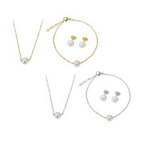 Fashion Stainless Steel Jewelry Sets, Stud Earring & bracelet & necklace, with Plastic Pearl, plated, for woman, more colors for choice, 8x8mm, Length:Approx 19.5 Inch, Approx 8.4 Inch, Sold By Set