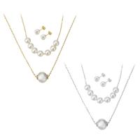 Fashion Stainless Steel Jewelry Sets, Stud Earring & necklace, with Plastic Pearl, plated, for woman, more colors for choice, Length:Approx 17 Inch, Sold By Set
