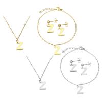 Fashion Stainless Steel Jewelry Sets, bracelet & earring & necklace, Alphabet Letter, plated, different styles for choice & for woman, more colors for choice, Length:Approx 19.5 Inch, Approx 8.5 Inch, Sold By Set