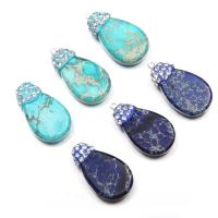 Natural Imperial Jasper Pendants, Stainless Steel, with Impression Jasper, Teardrop, with rhinestone, more colors for choice, 15x28mm, Sold By PC