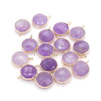 Quartz Gemstone Pendants, Stainless Steel, with Amethyst, faceted, purple, 22x26mm, Sold By PC