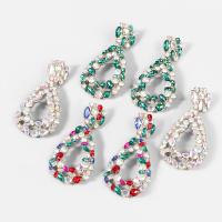Boucles d'oreilles en alliage de zinc, bijoux de mode & pour femme & avec strass, plus de couleurs à choisir, 73x39mm, Vendu par paire