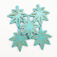 Turquoise Pendant, Natural Turquoise, Maple Leaf, Unisex, green, 42x45x4mm, Approx 10PCs/Bag, Sold By Bag
