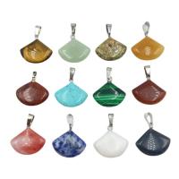 Gemstone Pendants Jewelry, Natural Stone, Fan, different materials for choice & Unisex, more colors for choice, 22x28x6mm, Sold By PC