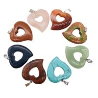 Gemstone Pendants Jewelry, Natural Stone, Heart, different materials for choice & Unisex & hollow, more colors for choice, 30x32mm, Sold By PC