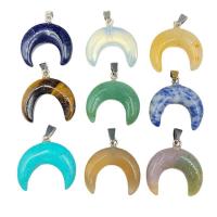 Gemstone Pendants Jewelry, Natural Stone, Moon, different materials for choice & Unisex, more colors for choice, 30x26mm, Sold By PC