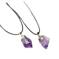 Amethyst Necklace, with Brass, irregular, platinum color plated, Unisex, purple, 15-20mmx25-32mm, Length:Approx 14.96 Inch, Sold By PC