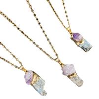 Quartz Gemstone Pendants, Kyanite, with Amethyst & Brass, irregular, gold color plated, Unisex, mixed colors, 15x27mm, Length:Approx 14.96 Inch, Sold By PC