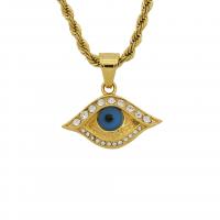 Titanium stål halskæde, Eye, guldfarve belagt, Unisex & med rhinestone, 30x28mm, Solgt af PC