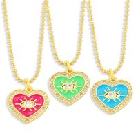 Cubic Zircon Micro Pave Brass Necklace, Heart, gold color plated, micro pave cubic zirconia & enamel, more colors for choice, nickel, lead & cadmium free, 16x16mm, Length:17.13 Inch, Sold By PC