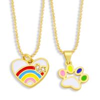 Cubic Zircon Micro Pave Brass Necklace, gold color plated, rainbow design & micro pave cubic zirconia & enamel, more colors for choice, nickel, lead & cadmium free, 18x13mm, Length:17.13 Inch, Sold By PC