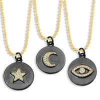 Cubic Zircon Micro Pave Brass Necklace, gold color plated, different styles for choice & micro pave cubic zirconia & enamel, black, nickel, lead & cadmium free, 20x17mm, Length:17.13 Inch, Sold By PC