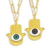 Evil Eye Schmuck Halskette, Messing, mit Harz, Evil Eye Hamsa, goldfarben plattiert, Modeschmuck, keine, frei von Nickel, Blei & Kadmium, 35x27mm, Länge:19.69 ZollInch, verkauft von PC