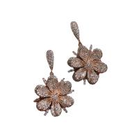 Cubic Zirconia Micro Pave Brass Earring Flower plated micro pave cubic zirconia & for woman rose gold color Sold By Pair