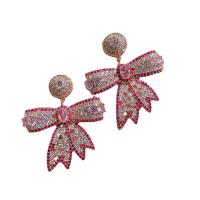 Cubic Zirconia Micro Pave Brass Earring Bowknot gold color plated micro pave cubic zirconia & for woman Sold By Pair